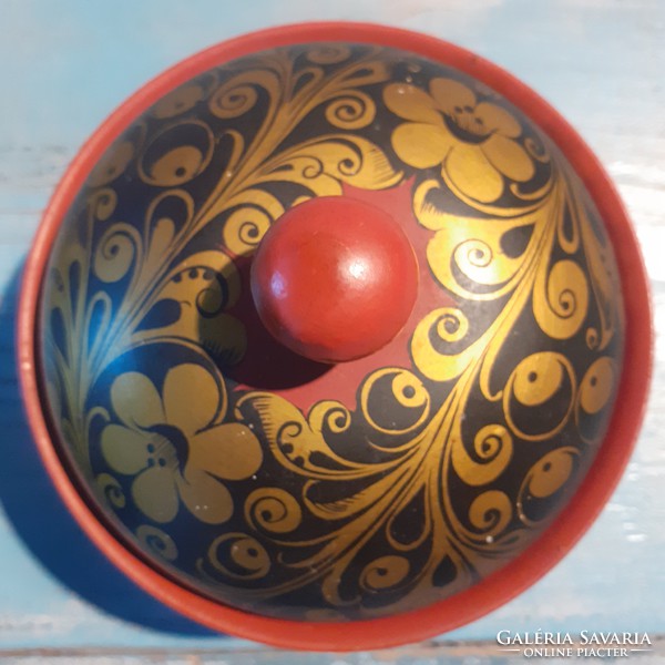 Hand-painted Russian khokhloma sugar bowl 70s