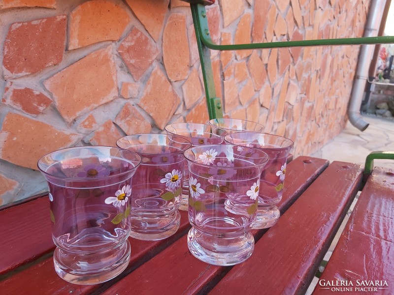6 db Régi  festett virágos pohár poharak Gyűjtői Gyönyörű darab. Nosztalgia szépség 