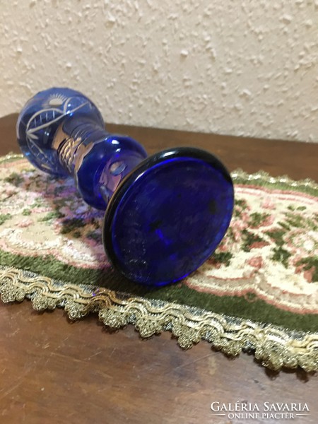Üveg váza (metszett ,kék 16 cm)