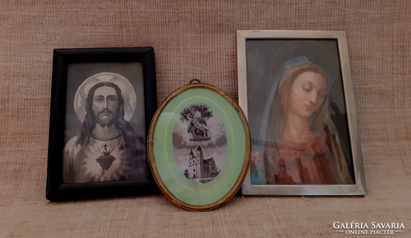 Old wall hanging small size holy pictures in oval copper chromed copper and black wood frame