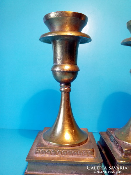 Pair of antique copper or bronze berry candle holders
