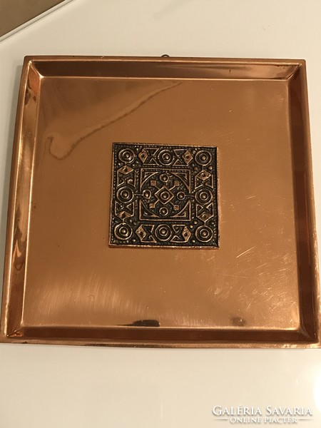 Retro bronz falitál azték mintás betéttel, 15 x 15 cm