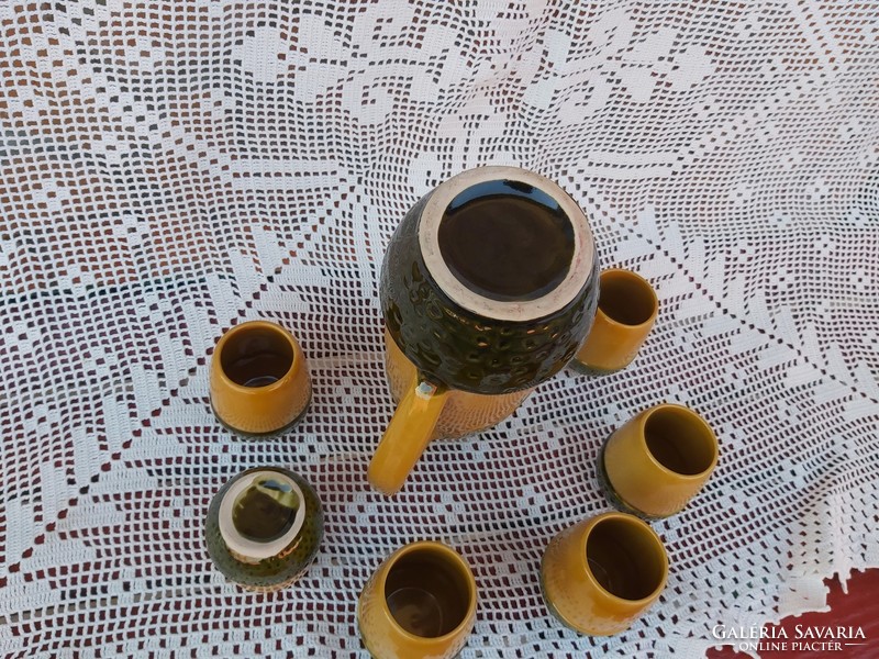 Ritkább Retro makkos boros  készlet 6 kicsi  pohár + kancsó, paraszti dekoráció nosztalgia darabok