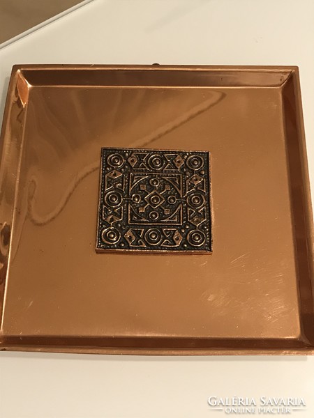 Retro bronz falitál azték mintás betéttel, 15 x 15 cm