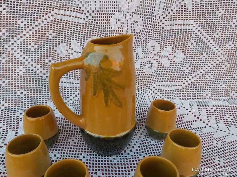 Rare retro acorn wine set of 6 small glasses + jug, peasant decoration nostalgia pieces