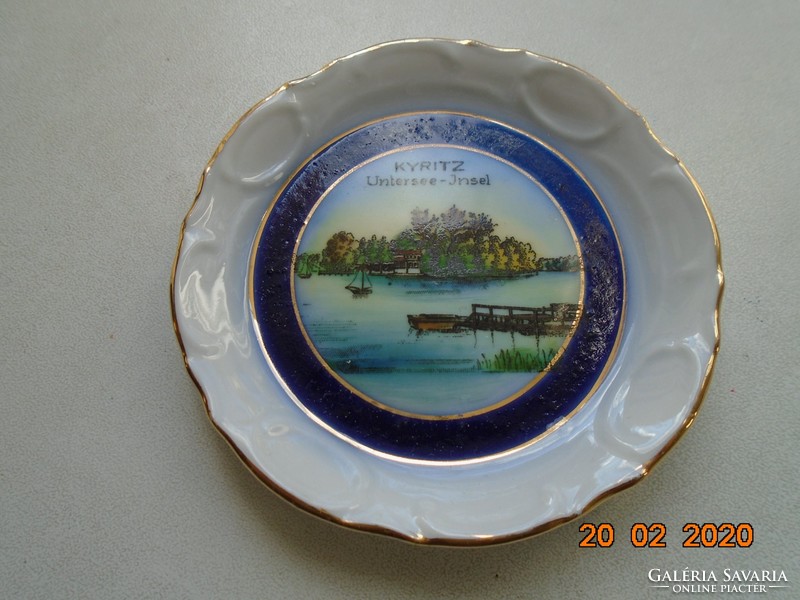 Antique hand-painted small miniature landscape, Kyritz, Brandenburg souvenir small plate.
