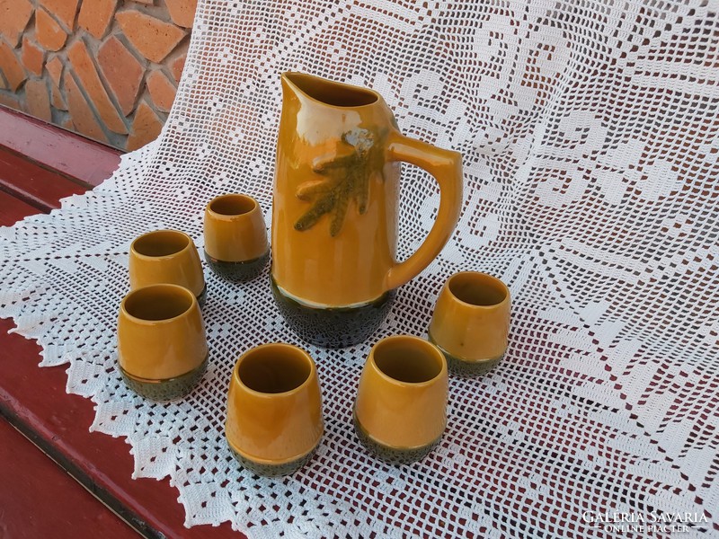 Rare retro acorn wine set of 6 small glasses + jug, peasant decoration nostalgia pieces