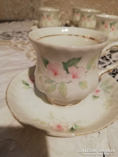 Old fine porcelain English balmoral flower patterned small tea duo 5 set for sale!