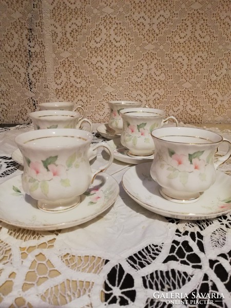 Old fine porcelain English balmoral flower patterned small tea duo 5 set for sale!