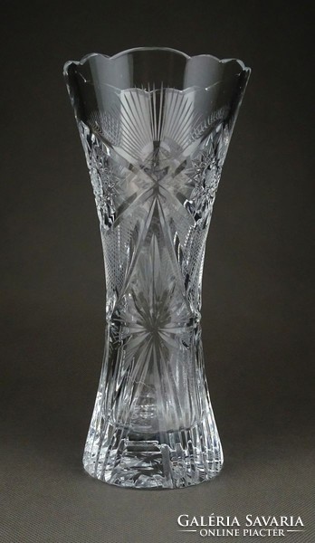 1D486 Hibátlan vastagfalú csiszoltüveg kristály váza 23.5 cm