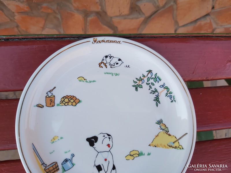 Alföld porcelán extra ritka kutyusos  19 cm-es mesefigurás figurás tányér Gyűjtői nosztalgia darab