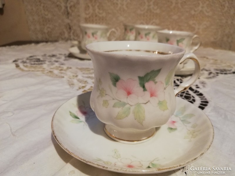Old fine porcelain English balmoral flower patterned small tea duo 5 set for sale!