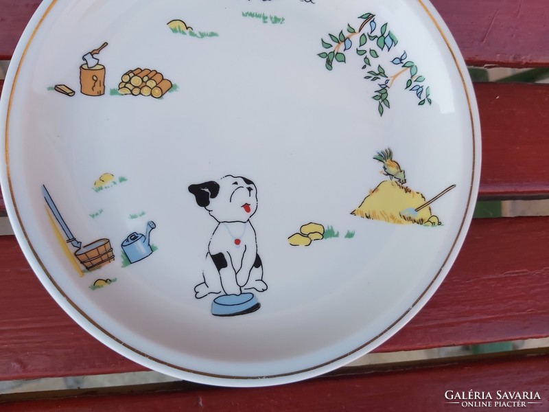 Alföld porcelán extra ritka kutyusos  19 cm-es mesefigurás figurás tányér Gyűjtői nosztalgia darab