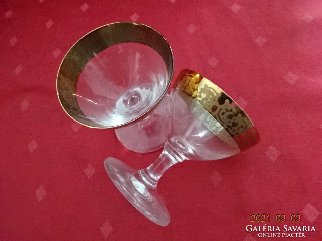 Liqueur glass with a base, gold rim, top diameter 6.5 cm. 2 pcs for sale together. He has!