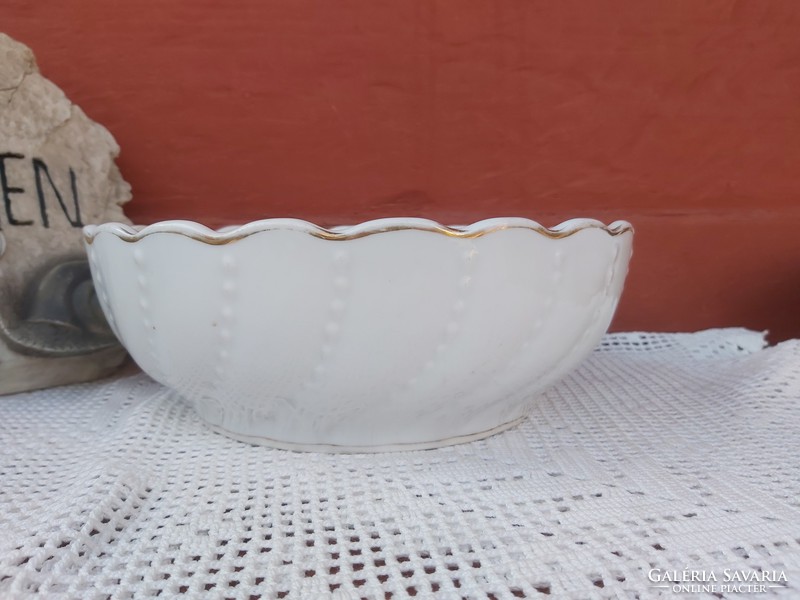 Vastag fehér cseh  Czechoslovakia porcelán tál Csavart Gyöngyös mintával Pogácsás tál paraszttál 18