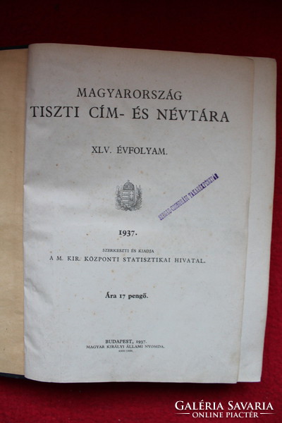 Address and list of officers of Hungary, 1937