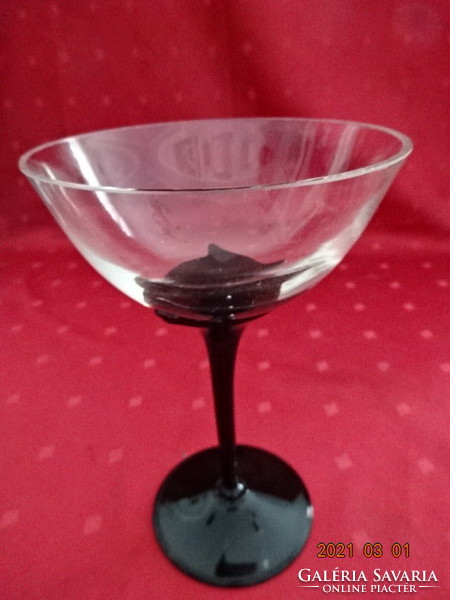 Füst színű koktélos pohár, fekete üveg szárral, magassága 18 cm. Vanneki!