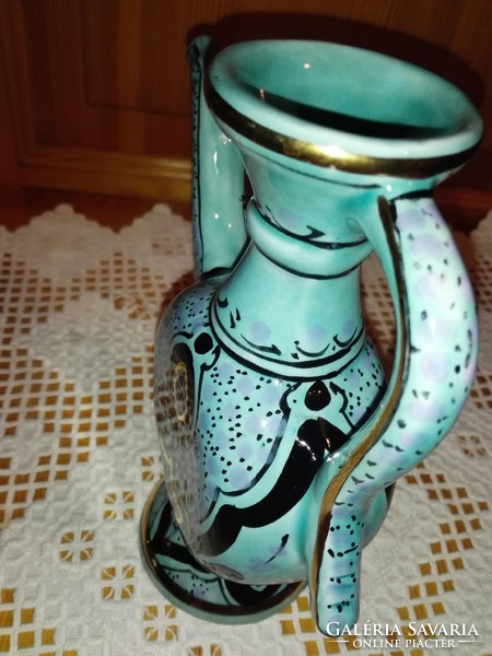 Beautiful, turquoise spout, vase, ... Faience.
