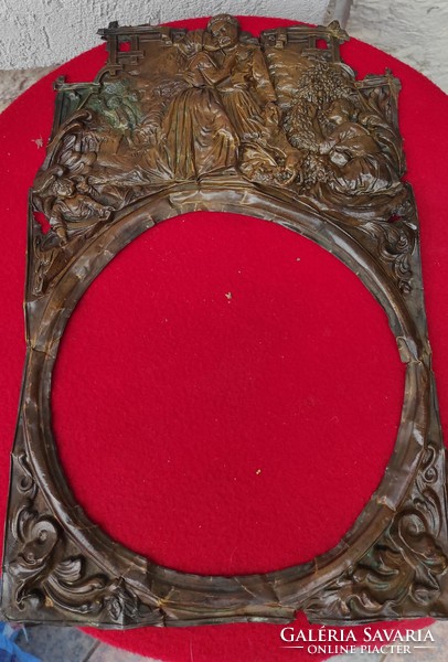 Clock face, standing clock face frame made of copper, antique figural.