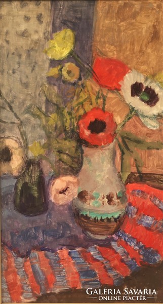 Szilvásy Margit (1898 - 1977) Virágcsendélet c Képcsarnokos festmény EREDETI GARANCIÁVAL !