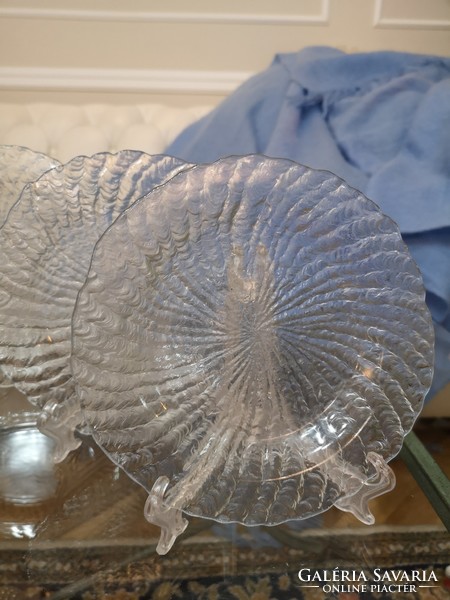 Iparművészeti svéd jégüveg kínáló szett, 6 tányérral