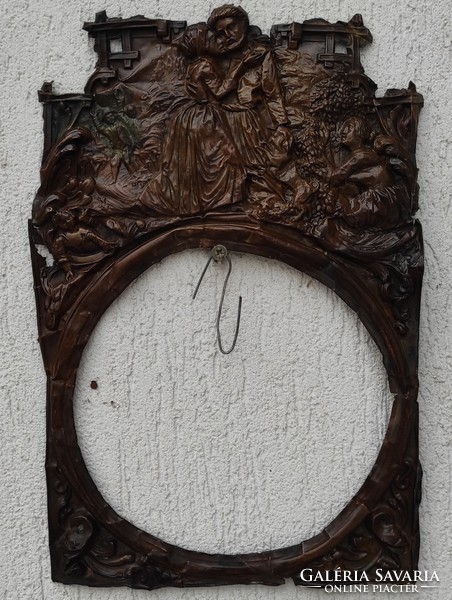 Clock face, standing clock face frame made of copper, antique figural.