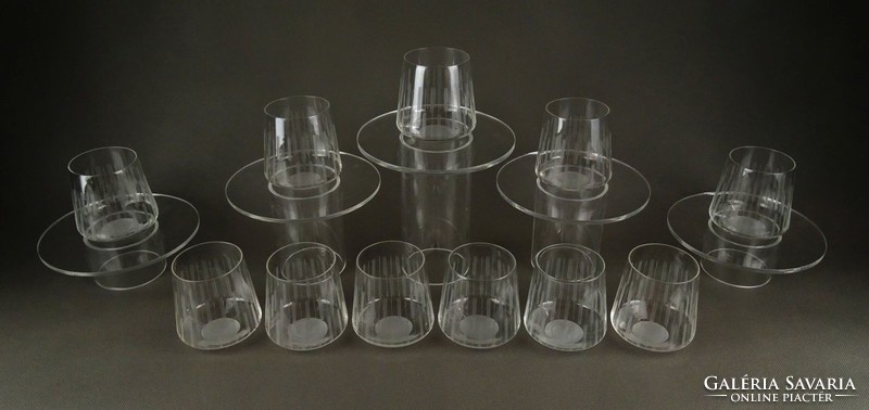 1D504 Régi art deco mintás csiszoltüveg pohár készlet 11 darab 1930-40 közötti