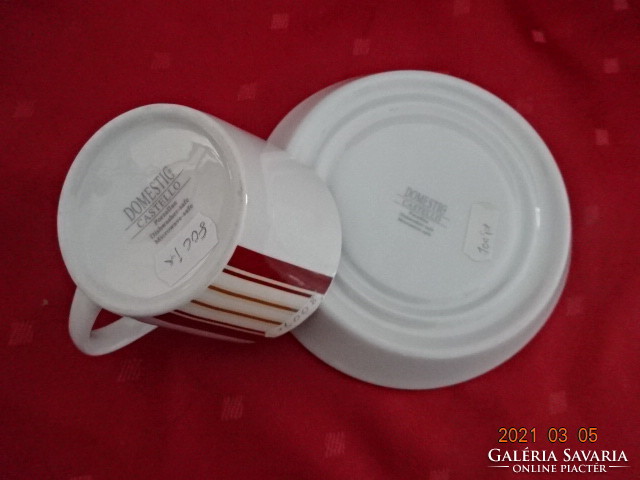 Olasz porcelán - Domestic Castello -, bordó csíkos teáscsésze + alátét. Vanneki!