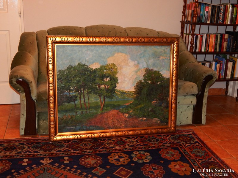 100 x 70cm-es olaj-vászon festmény keretben,  a XX. szd. első feléből