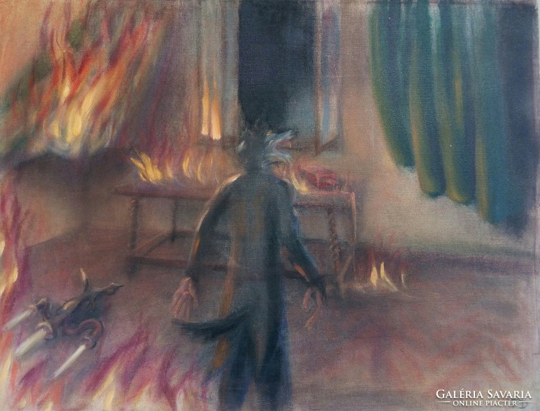 The house is burning, oil painting