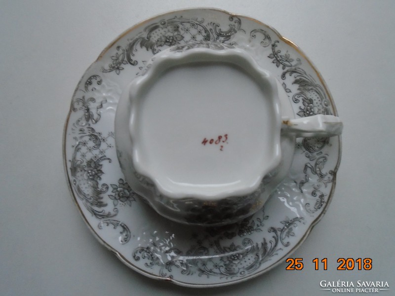 19.Sz imperial hand-numbered embossed baroque tea cup with coaster