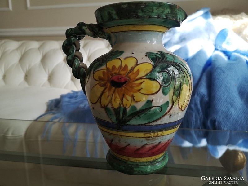 Italian, Tuscan ceramic jug with majolica flower spout