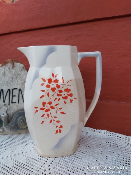 Granite red flower pattern floral jug, nostalgia piece, rustic decoration