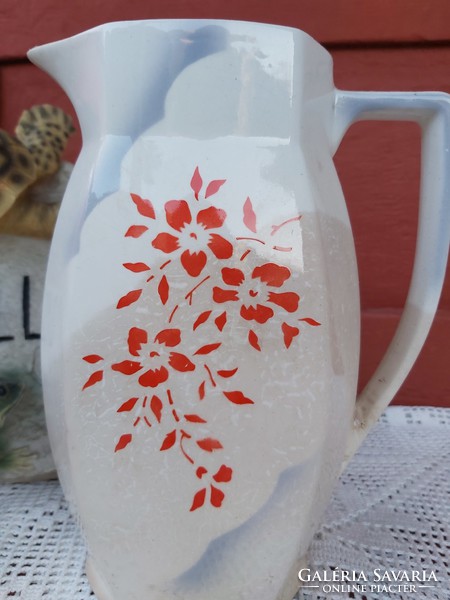 Granite red flower pattern floral jug, nostalgia piece, rustic decoration