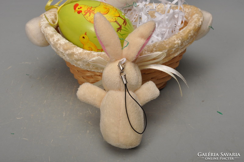 Easter centerpiece, decoration, bunny basket, with hanging egg and bunny.