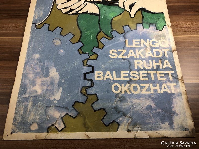 "Lengő Szakadt Ruha Balesetet Okozhat" munkavédelmi gyári ipari plakát poszter 1970-es évek ,nagy