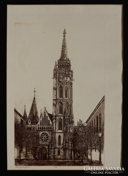 Zoltán Simon: view of the Matthias church, etching