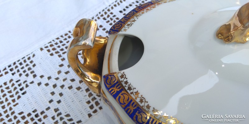 Beautiful porcelain sauce bowl with antique cobalt blue-gold decoration and lid