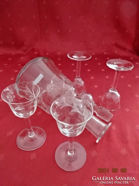 Liqueur glass with four glasses, polished glass. He has! Jókai.