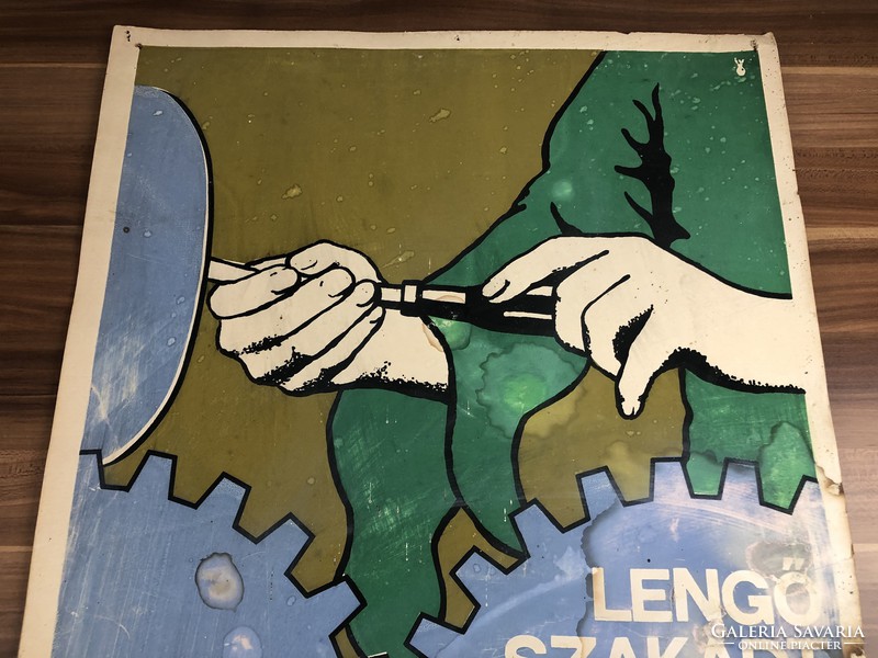 "Lengő Szakadt Ruha Balesetet Okozhat" munkavédelmi gyári ipari plakát poszter 1970-es évek ,nagy