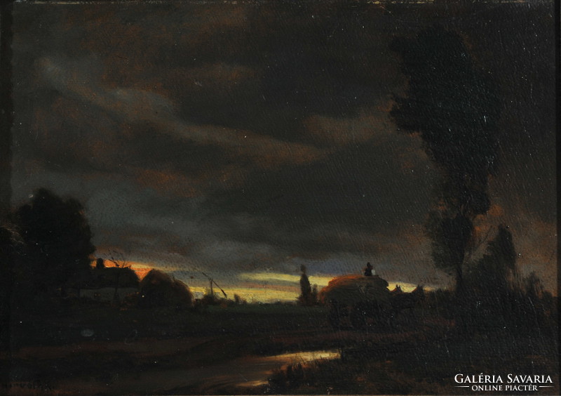 Attributed to Károly Horváth (1873-1961): farm at dusk