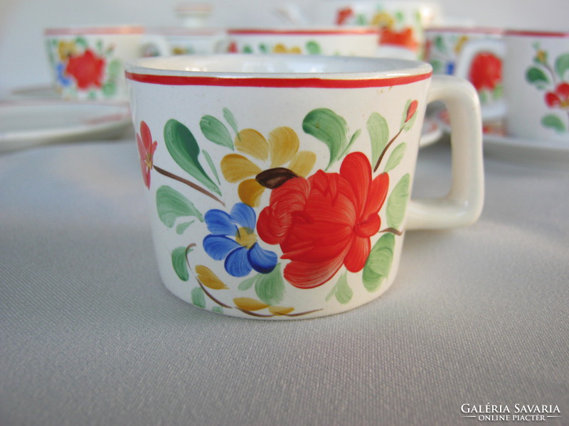 Gránit kerámia virágmintás kézzel festett 6 személyes kávéskészlet kávés csésze kanna cukortartó
