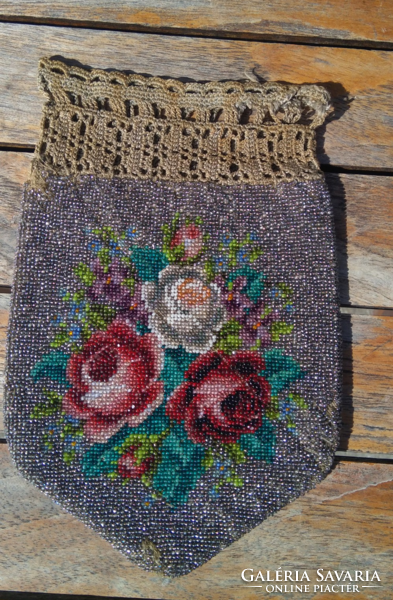 Beautiful, antique pearl tapestry-lined theater bag, lady's handkerchief-memorial-letter holder, approx. 15,000 pieces