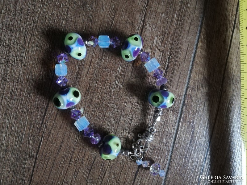 Cheerful, marked silver bracelet combined with glass beads