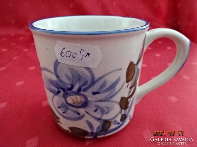 Chinese ceramic cup with blue pattern and border, height 8 cm. He has!