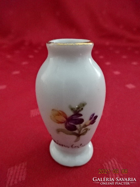 Hölóháza porcelain, mini vase, height 5 cm. With the inscription Maiden's Village. He has! Nice!