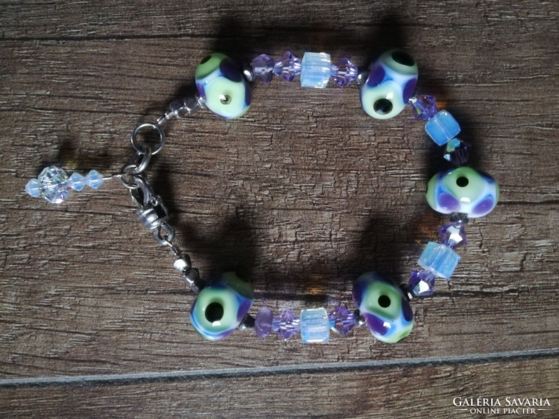 Cheerful, marked silver bracelet combined with glass beads