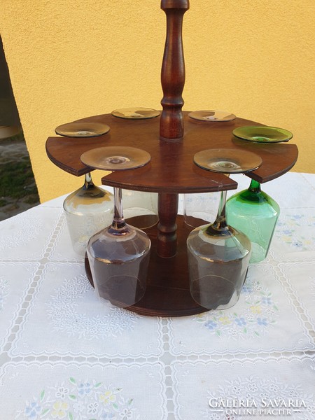 Retro, wooden round holder, iridescent wine posh 6 pcs for sale!