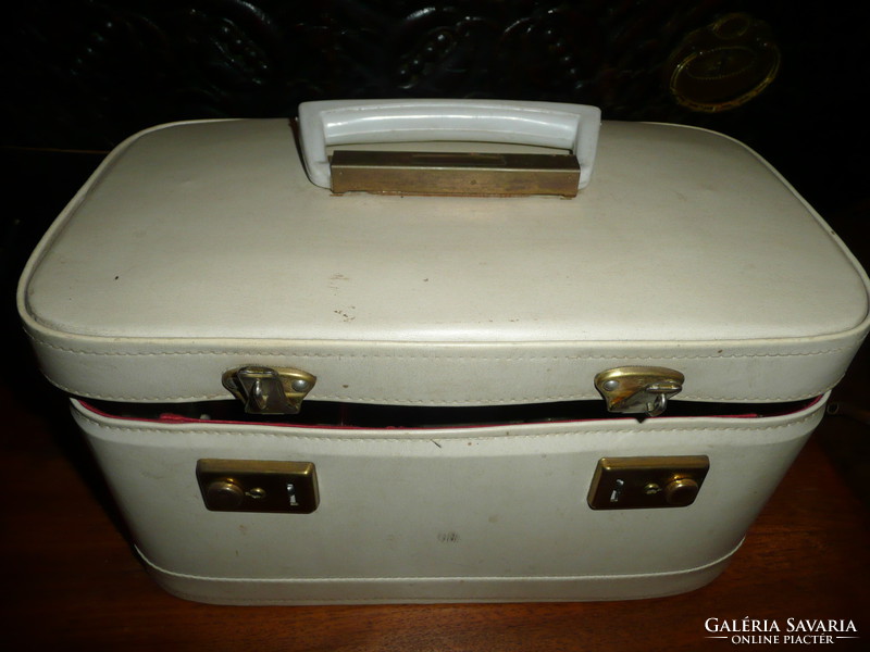 Antique Women's Mirrored Toiletry Bag / Chest Filled with Original Metal Top Glass Bottles and Jars
