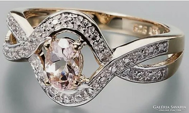 Morganite - white topaz gemstone sterling silver /925/ ring bicolor 4. 57 Size !--New